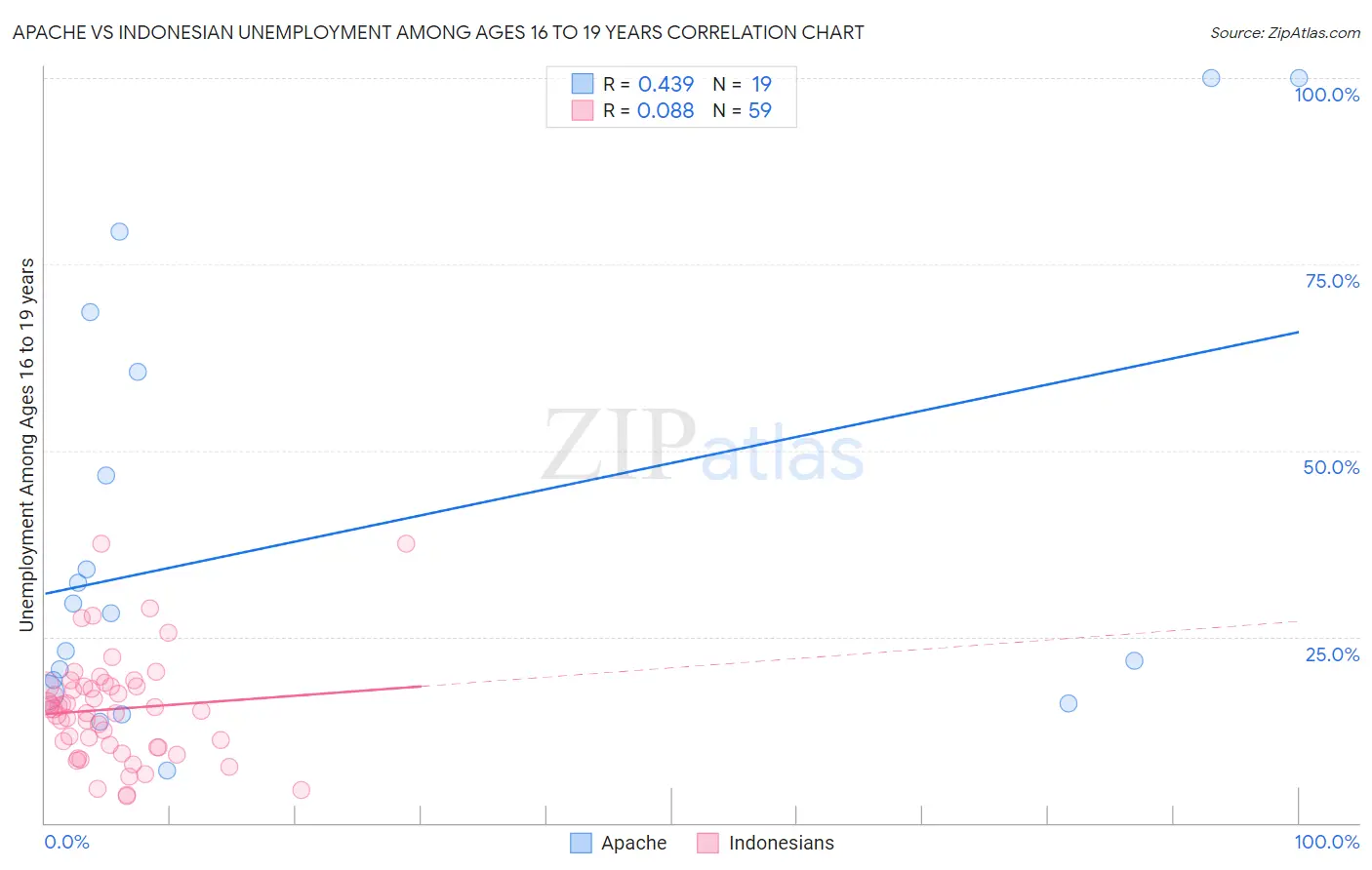 Apache vs Indonesian Unemployment Among Ages 16 to 19 years