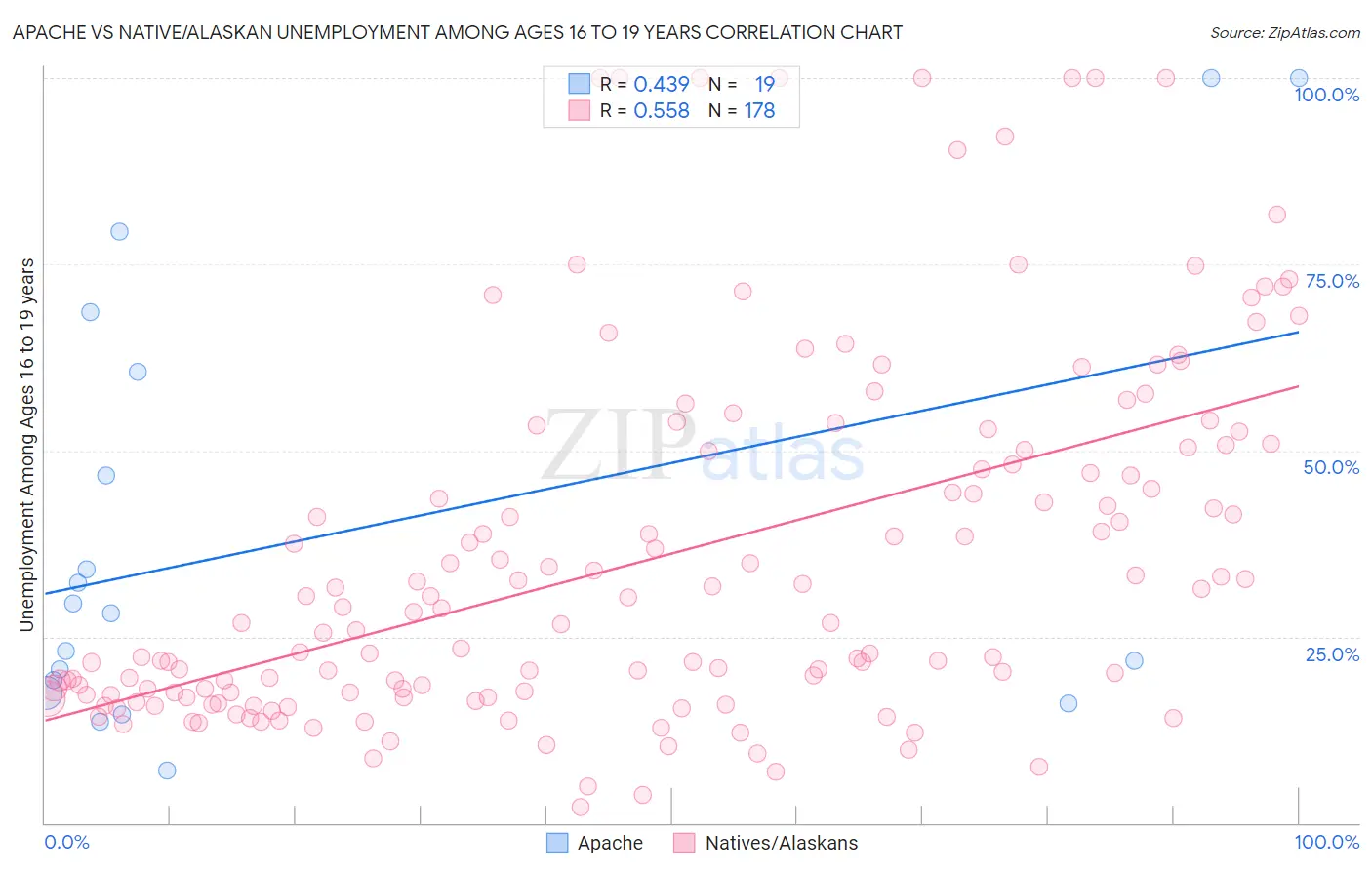 Apache vs Native/Alaskan Unemployment Among Ages 16 to 19 years
