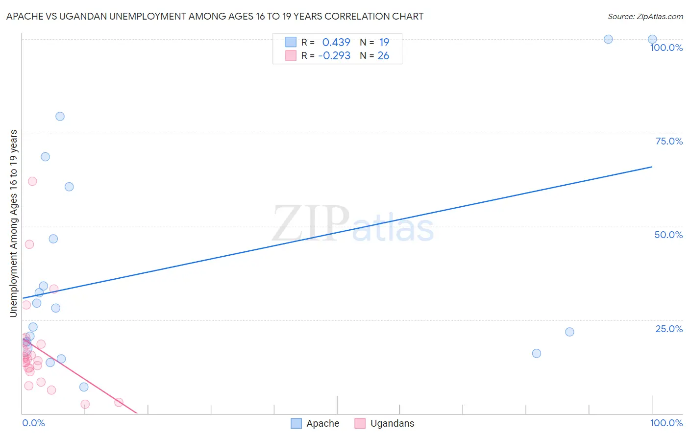 Apache vs Ugandan Unemployment Among Ages 16 to 19 years