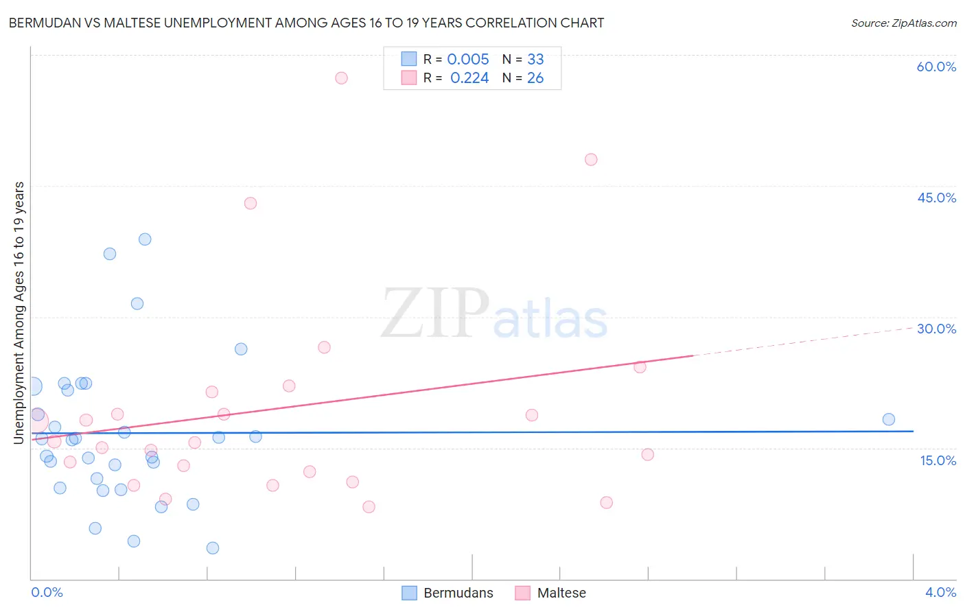 Bermudan vs Maltese Unemployment Among Ages 16 to 19 years