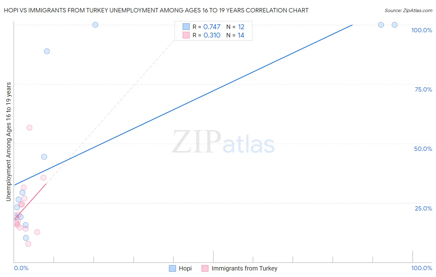Hopi vs Immigrants from Turkey Unemployment Among Ages 16 to 19 years