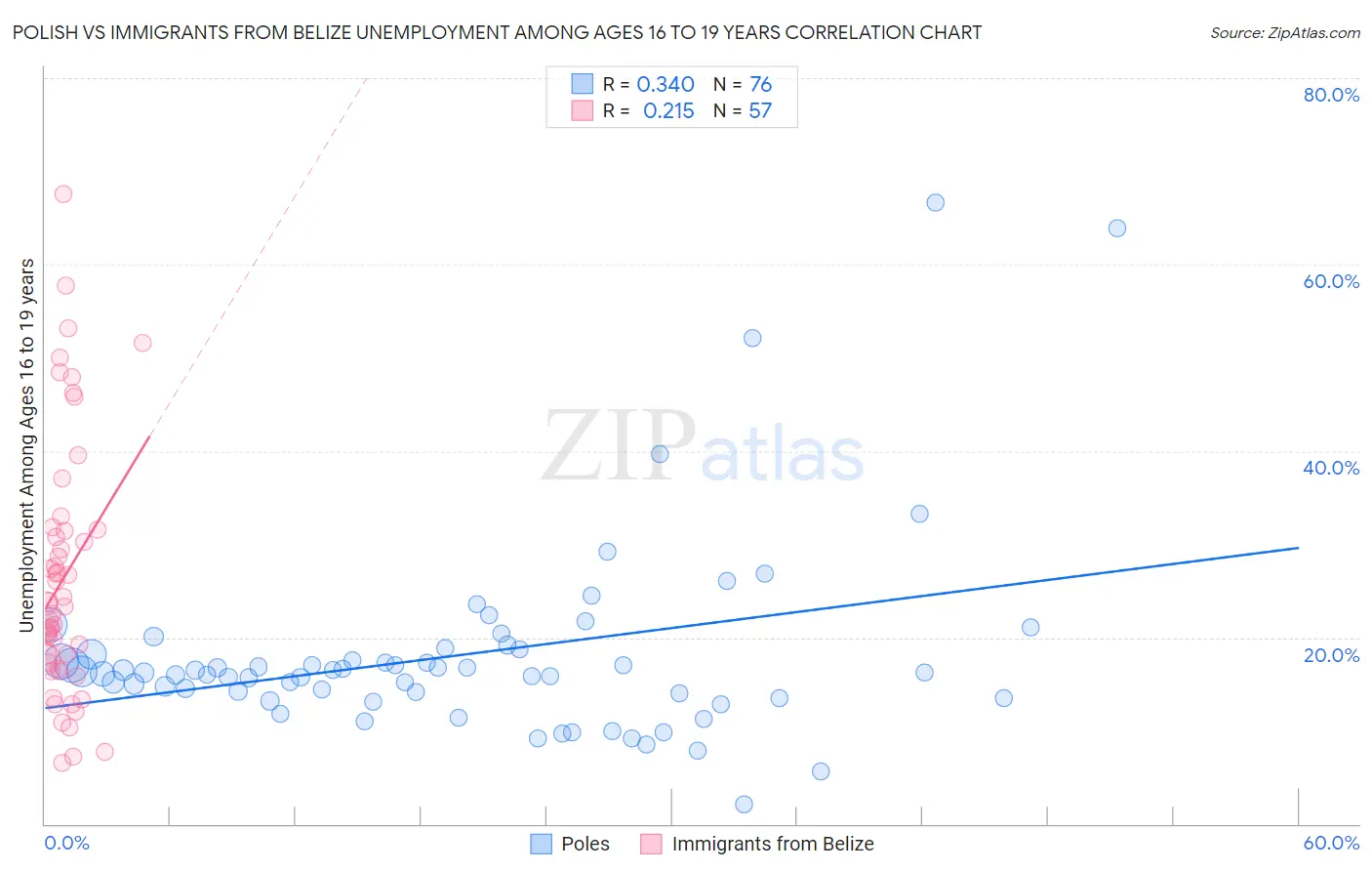 Polish vs Immigrants from Belize Unemployment Among Ages 16 to 19 years