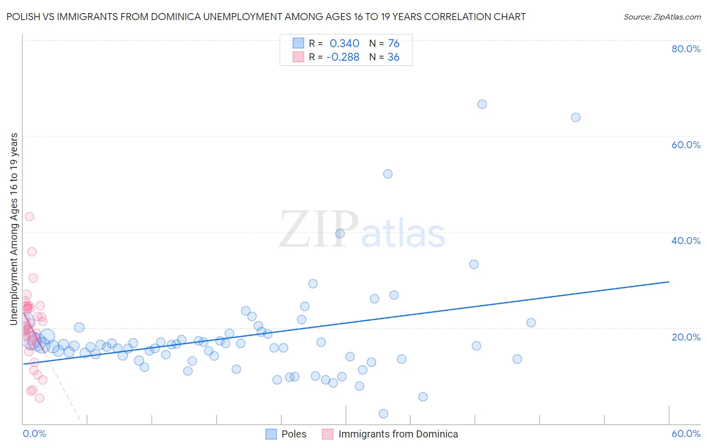Polish vs Immigrants from Dominica Unemployment Among Ages 16 to 19 years