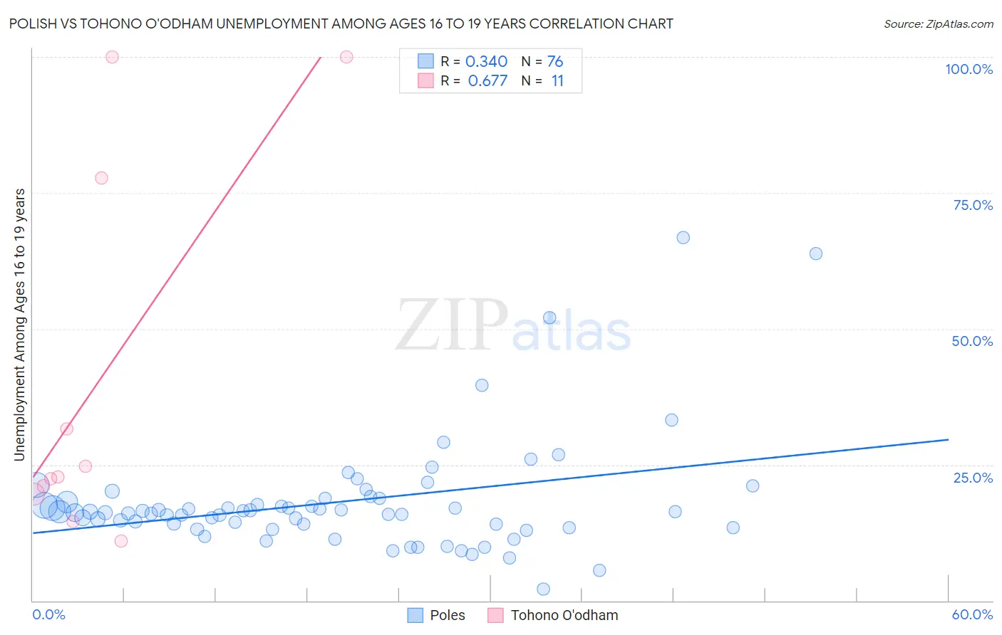 Polish vs Tohono O'odham Unemployment Among Ages 16 to 19 years