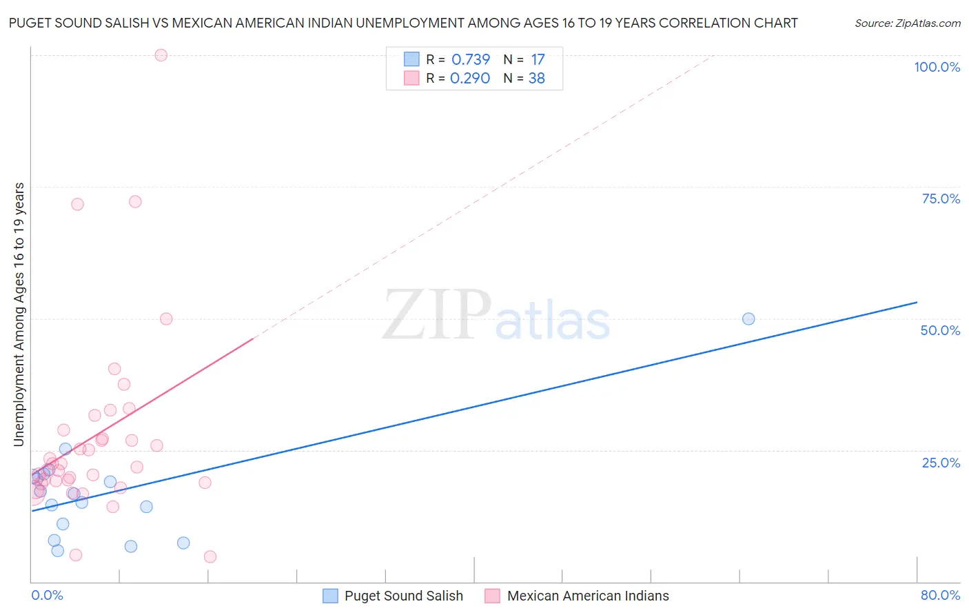 Puget Sound Salish vs Mexican American Indian Unemployment Among Ages 16 to 19 years