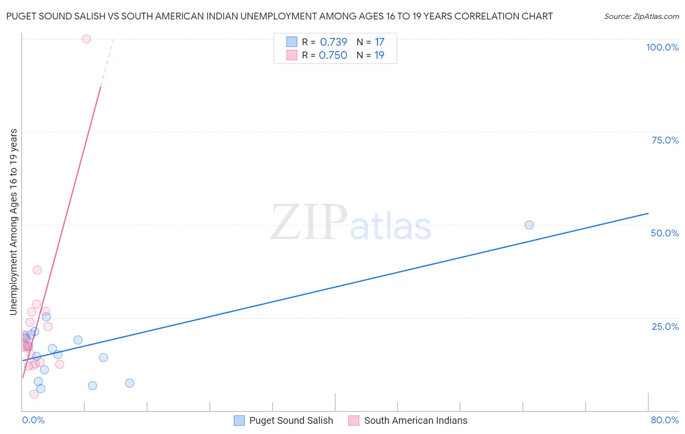 Puget Sound Salish vs South American Indian Unemployment Among Ages 16 to 19 years