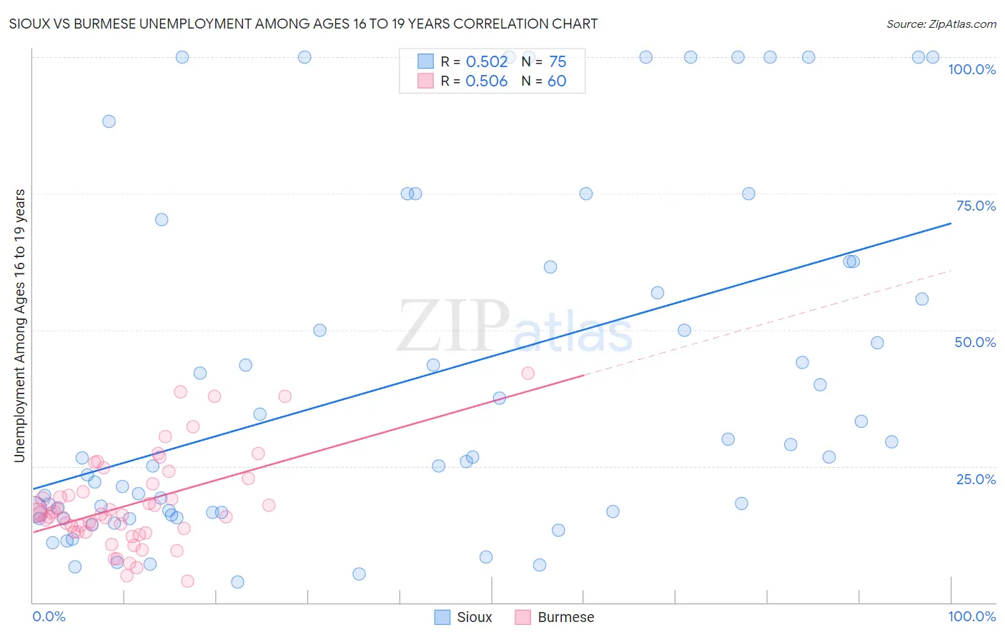 Sioux vs Burmese Unemployment Among Ages 16 to 19 years