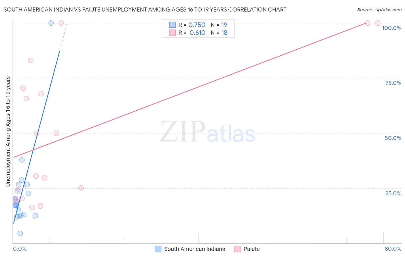 South American Indian vs Paiute Unemployment Among Ages 16 to 19 years