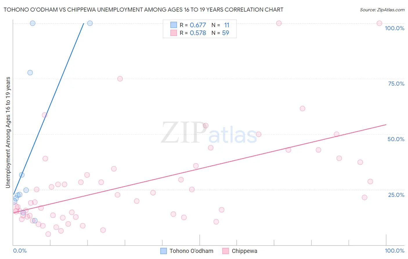 Tohono O'odham vs Chippewa Unemployment Among Ages 16 to 19 years