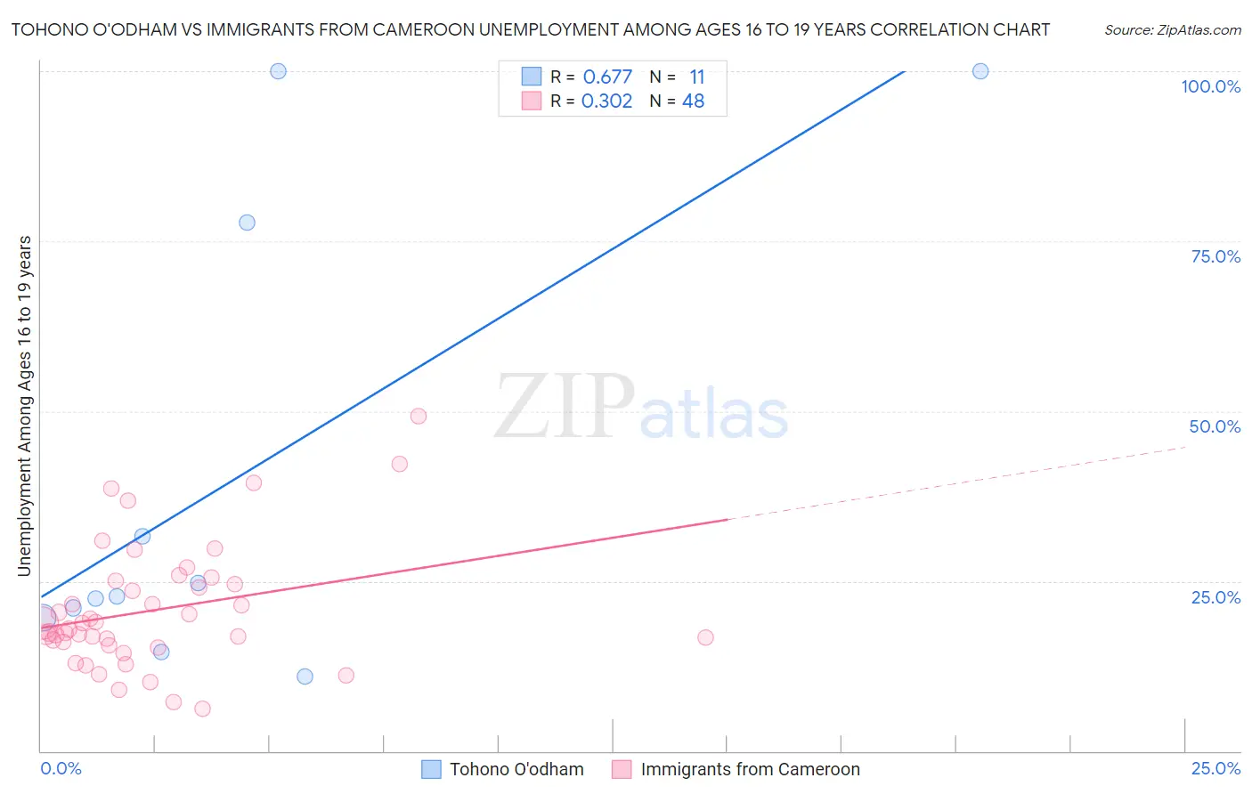 Tohono O'odham vs Immigrants from Cameroon Unemployment Among Ages 16 to 19 years