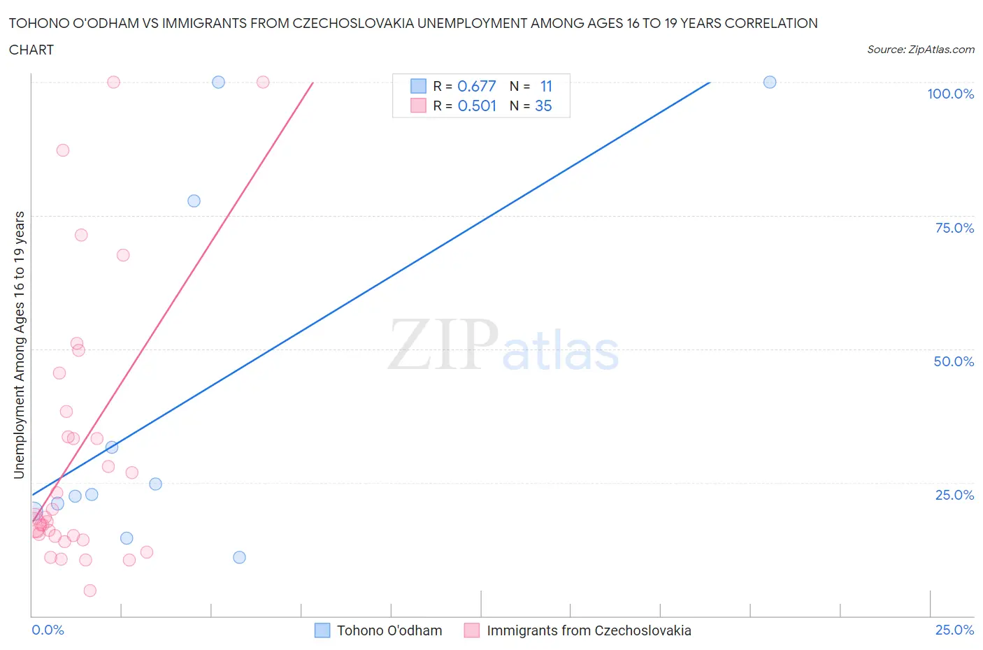 Tohono O'odham vs Immigrants from Czechoslovakia Unemployment Among Ages 16 to 19 years