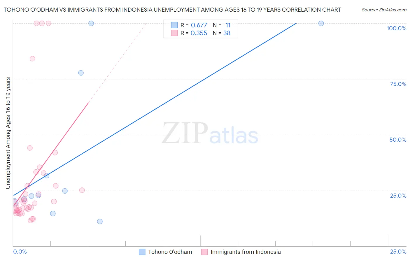 Tohono O'odham vs Immigrants from Indonesia Unemployment Among Ages 16 to 19 years