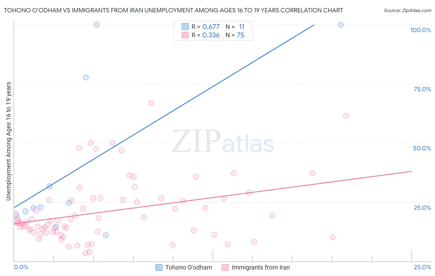 Tohono O'odham vs Immigrants from Iran Unemployment Among Ages 16 to 19 years