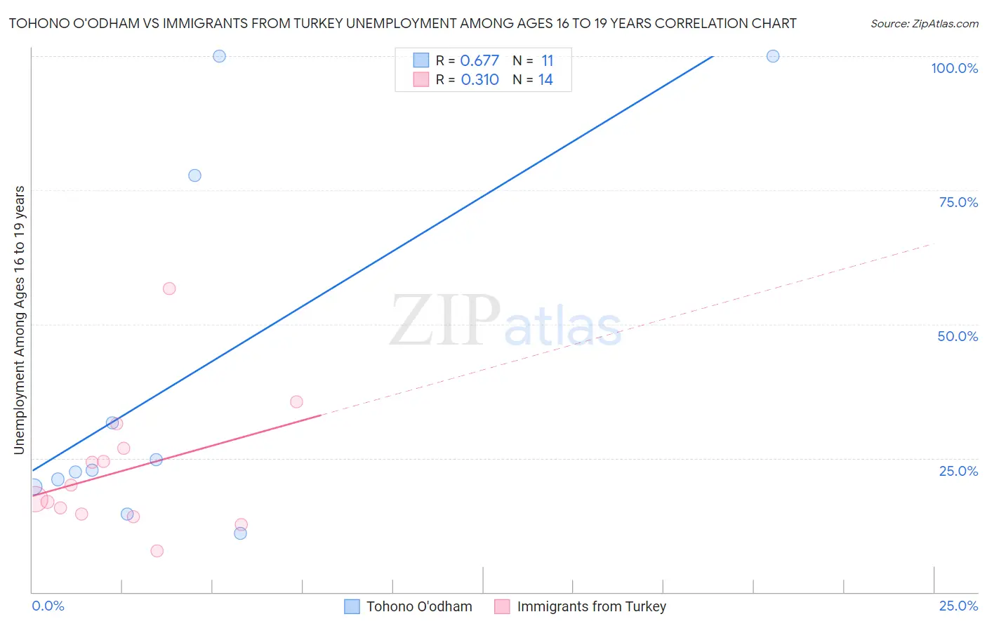 Tohono O'odham vs Immigrants from Turkey Unemployment Among Ages 16 to 19 years
