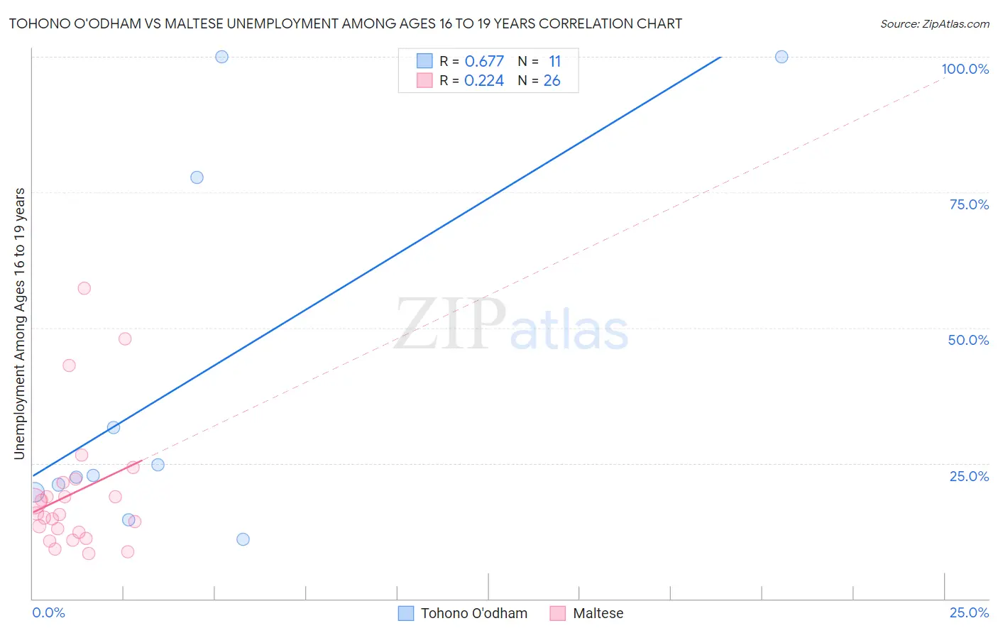 Tohono O'odham vs Maltese Unemployment Among Ages 16 to 19 years