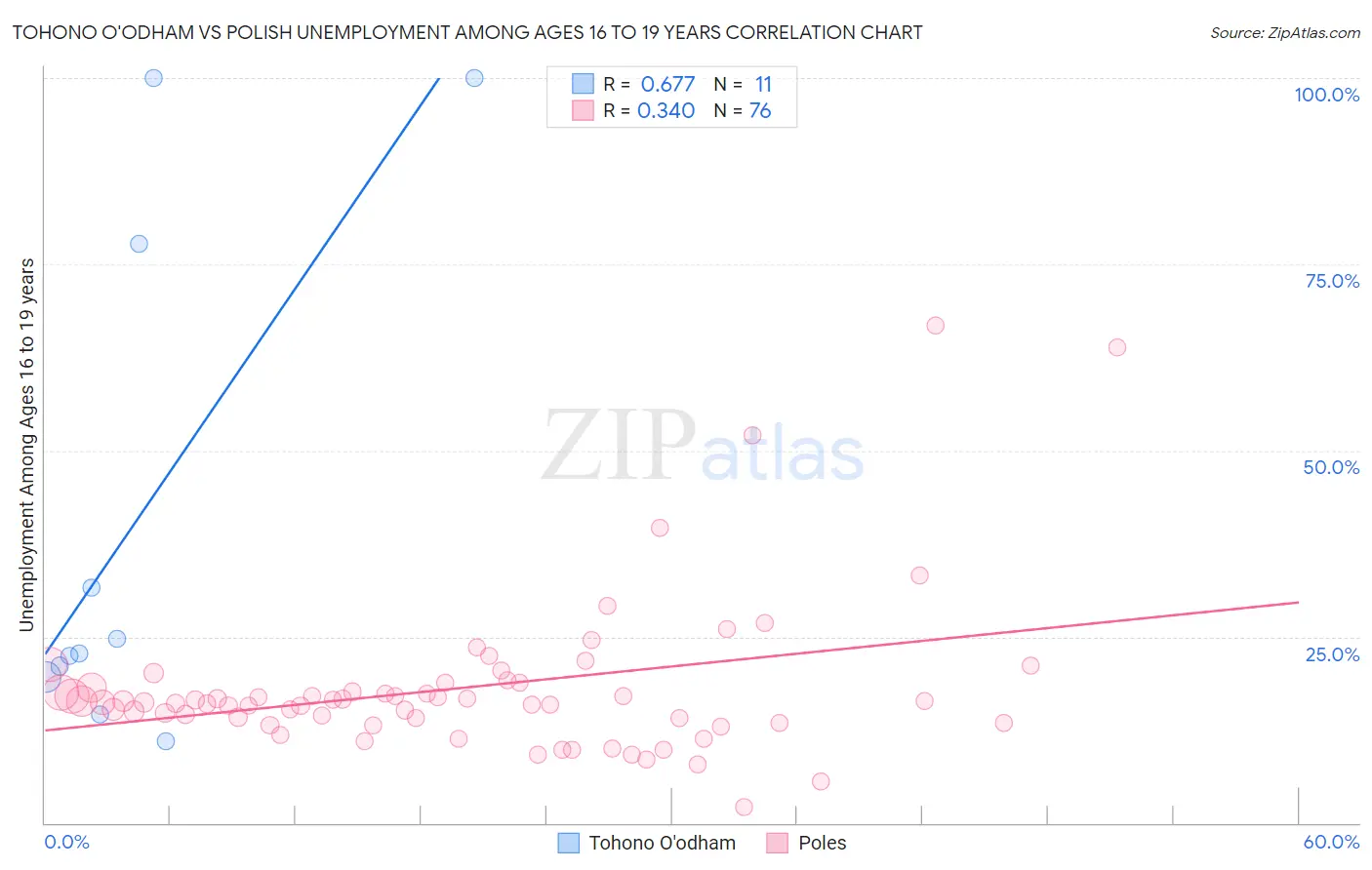 Tohono O'odham vs Polish Unemployment Among Ages 16 to 19 years