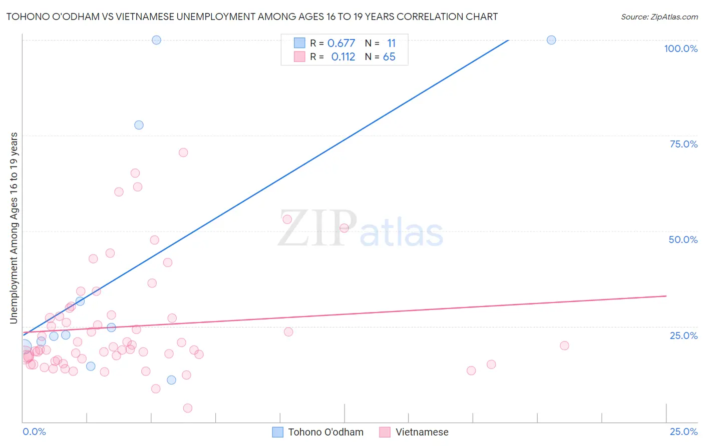 Tohono O'odham vs Vietnamese Unemployment Among Ages 16 to 19 years