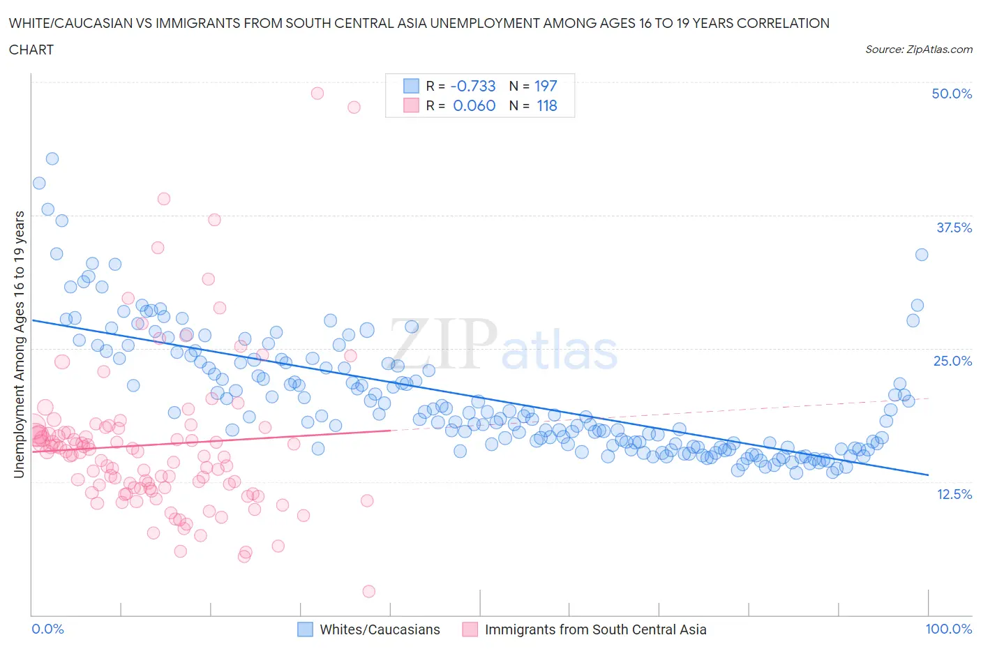 White/Caucasian vs Immigrants from South Central Asia Unemployment Among Ages 16 to 19 years