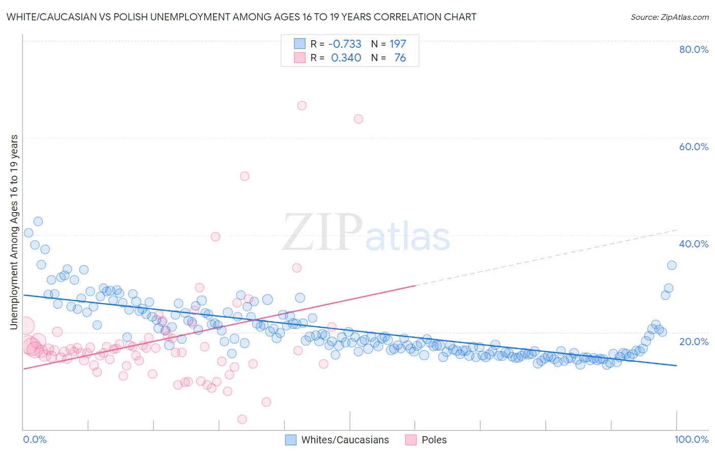 White/Caucasian vs Polish Unemployment Among Ages 16 to 19 years