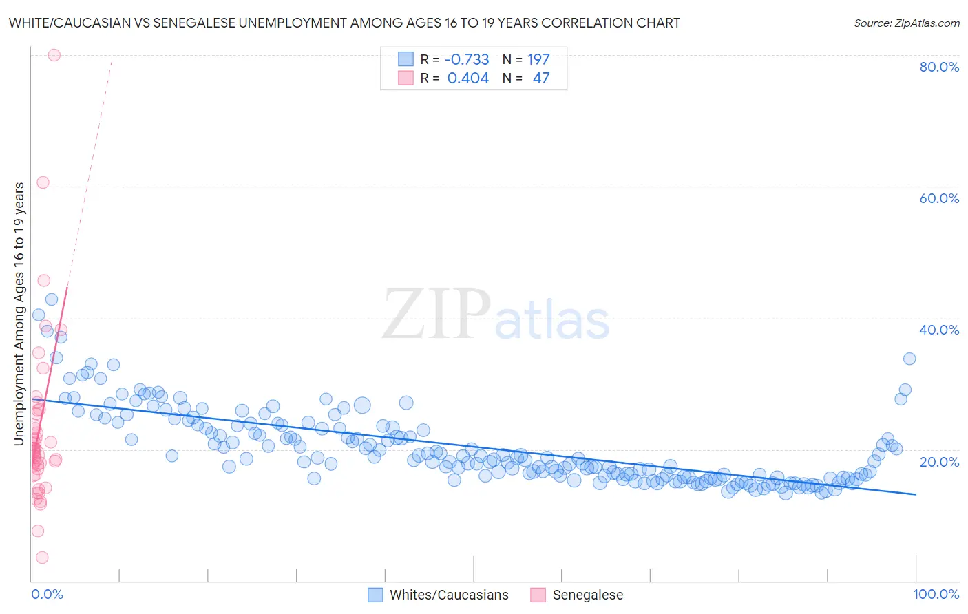White/Caucasian vs Senegalese Unemployment Among Ages 16 to 19 years