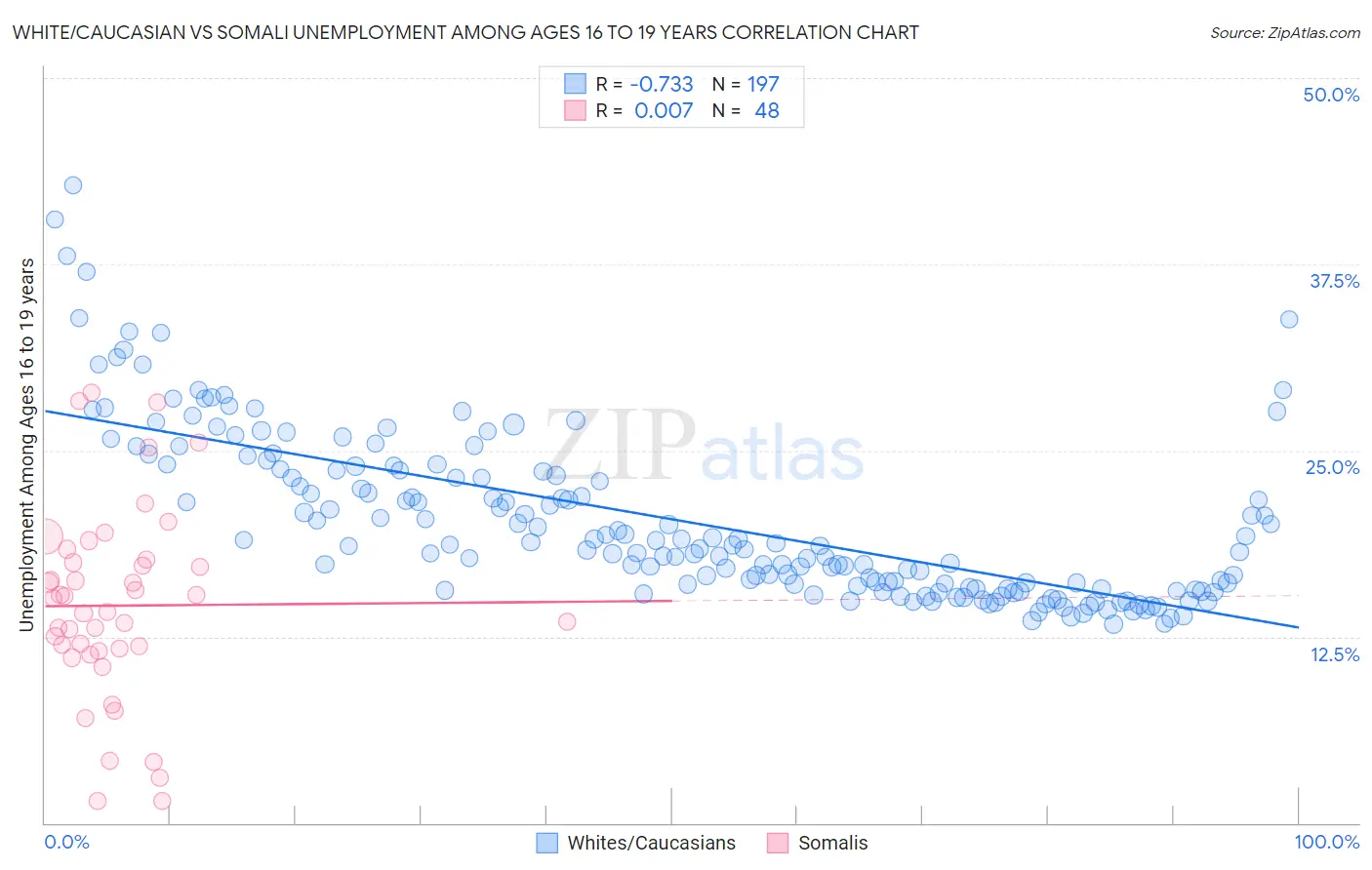 White/Caucasian vs Somali Unemployment Among Ages 16 to 19 years