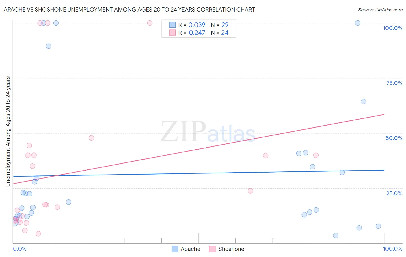 Apache vs Shoshone Unemployment Among Ages 20 to 24 years
