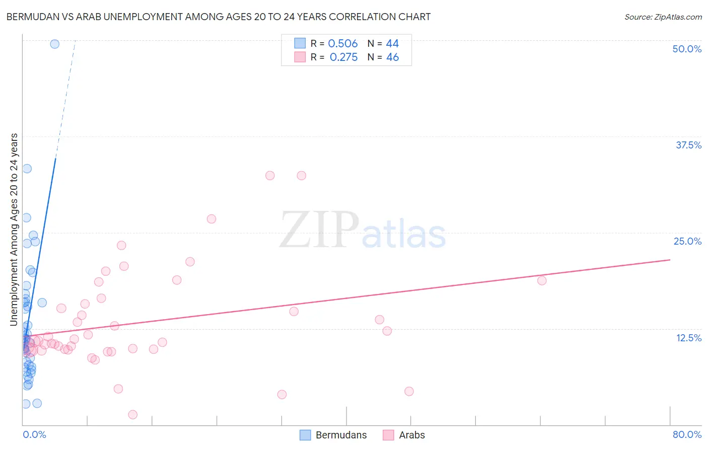 Bermudan vs Arab Unemployment Among Ages 20 to 24 years