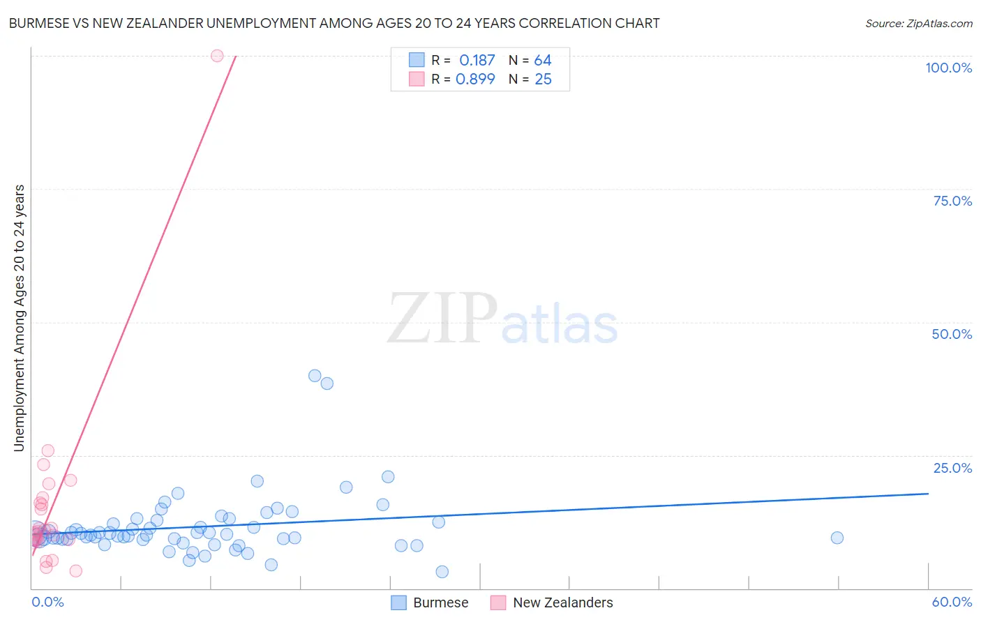 Burmese vs New Zealander Unemployment Among Ages 20 to 24 years