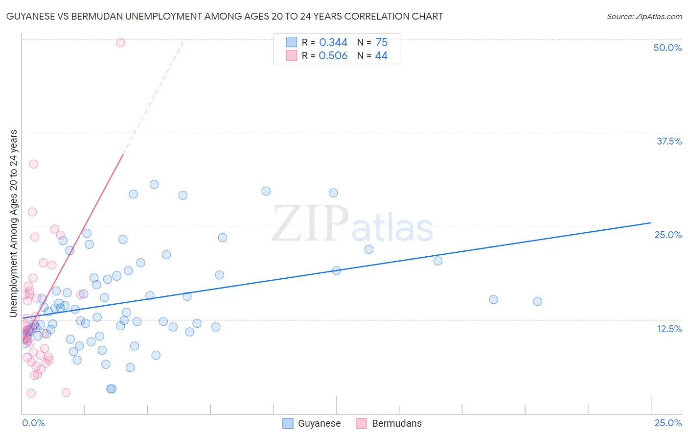 Guyanese vs Bermudan Unemployment Among Ages 20 to 24 years