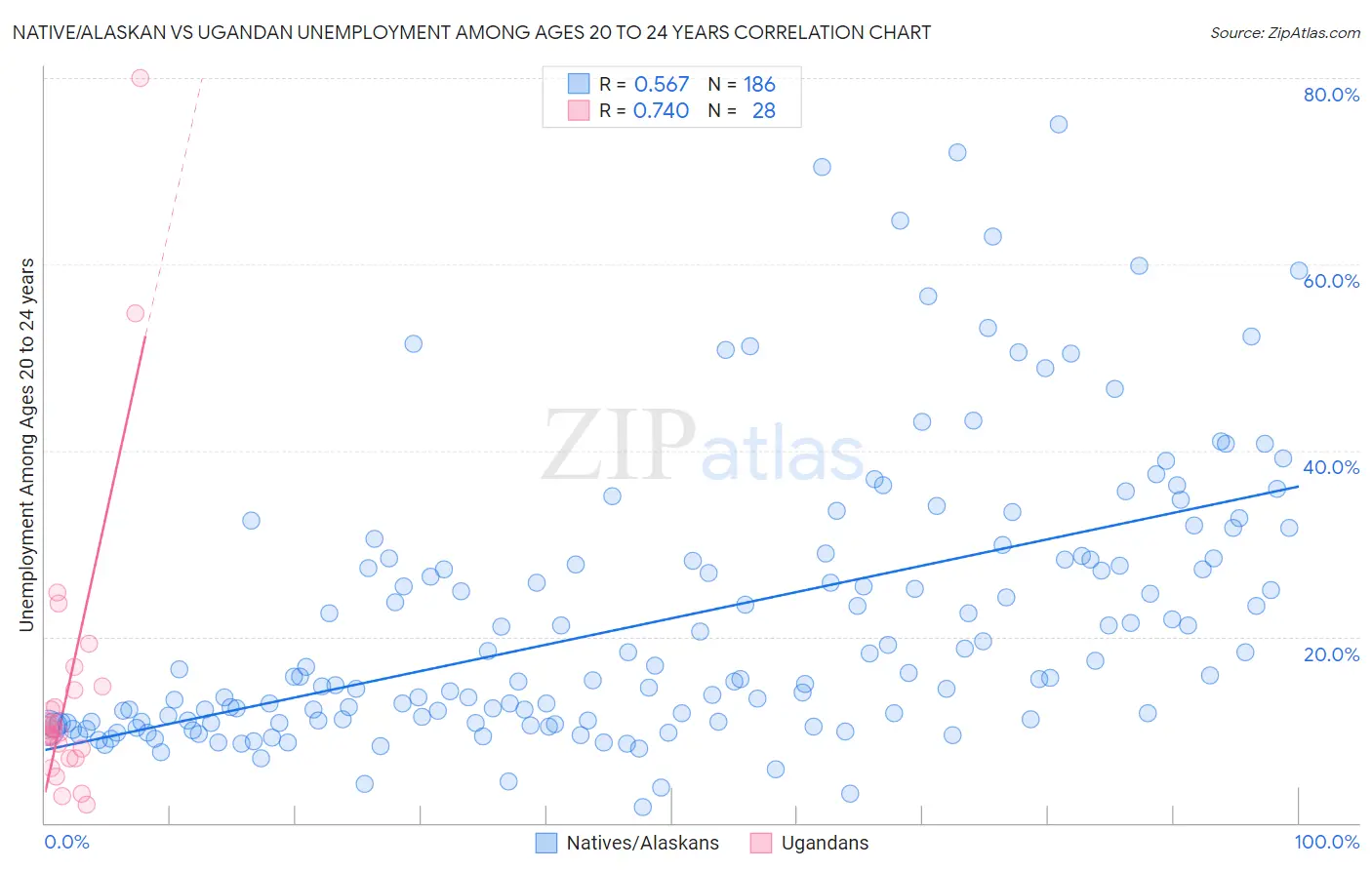 Native/Alaskan vs Ugandan Unemployment Among Ages 20 to 24 years