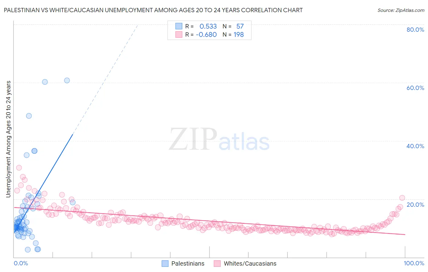Palestinian vs White/Caucasian Unemployment Among Ages 20 to 24 years