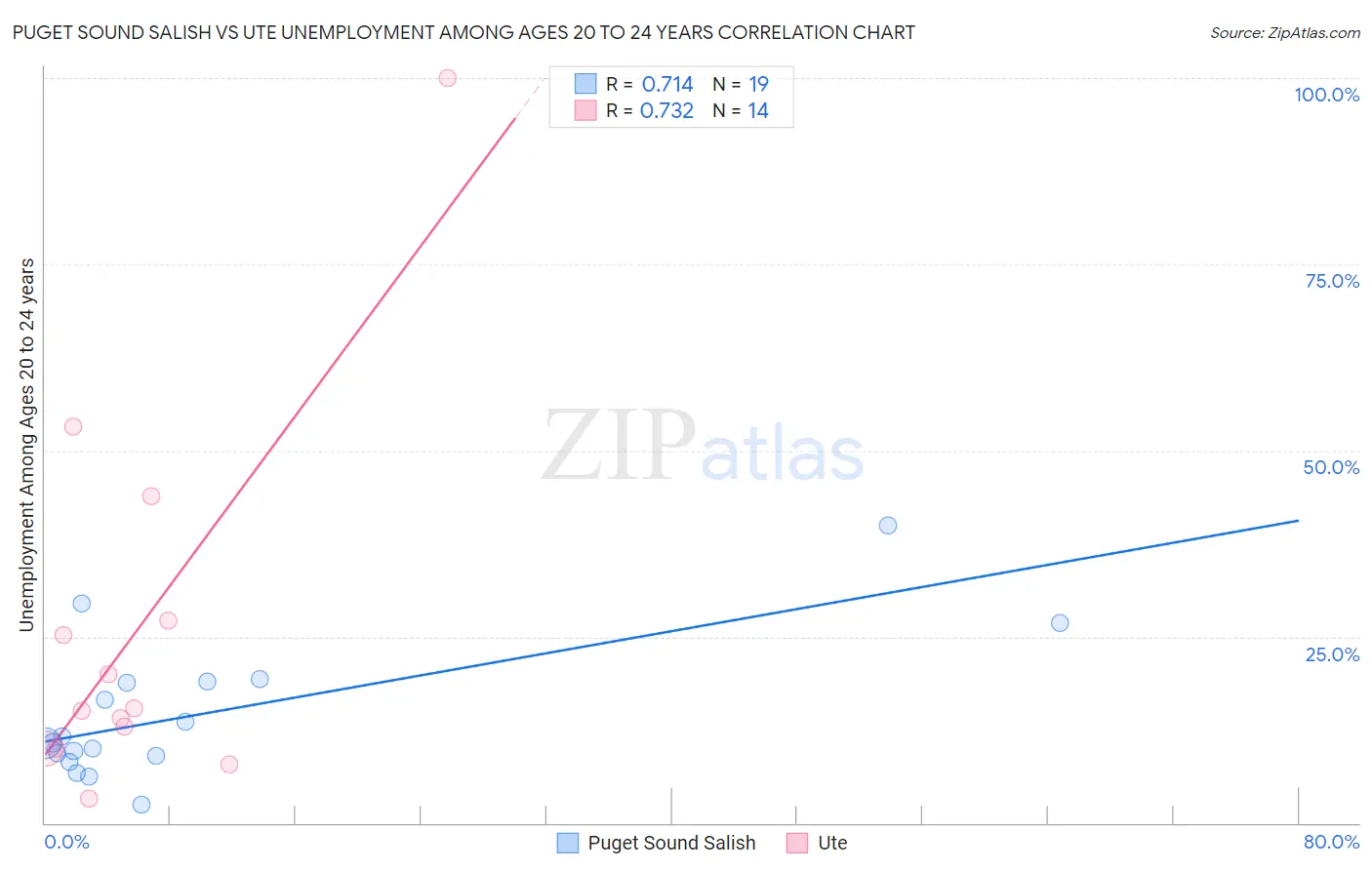 Puget Sound Salish vs Ute Unemployment Among Ages 20 to 24 years