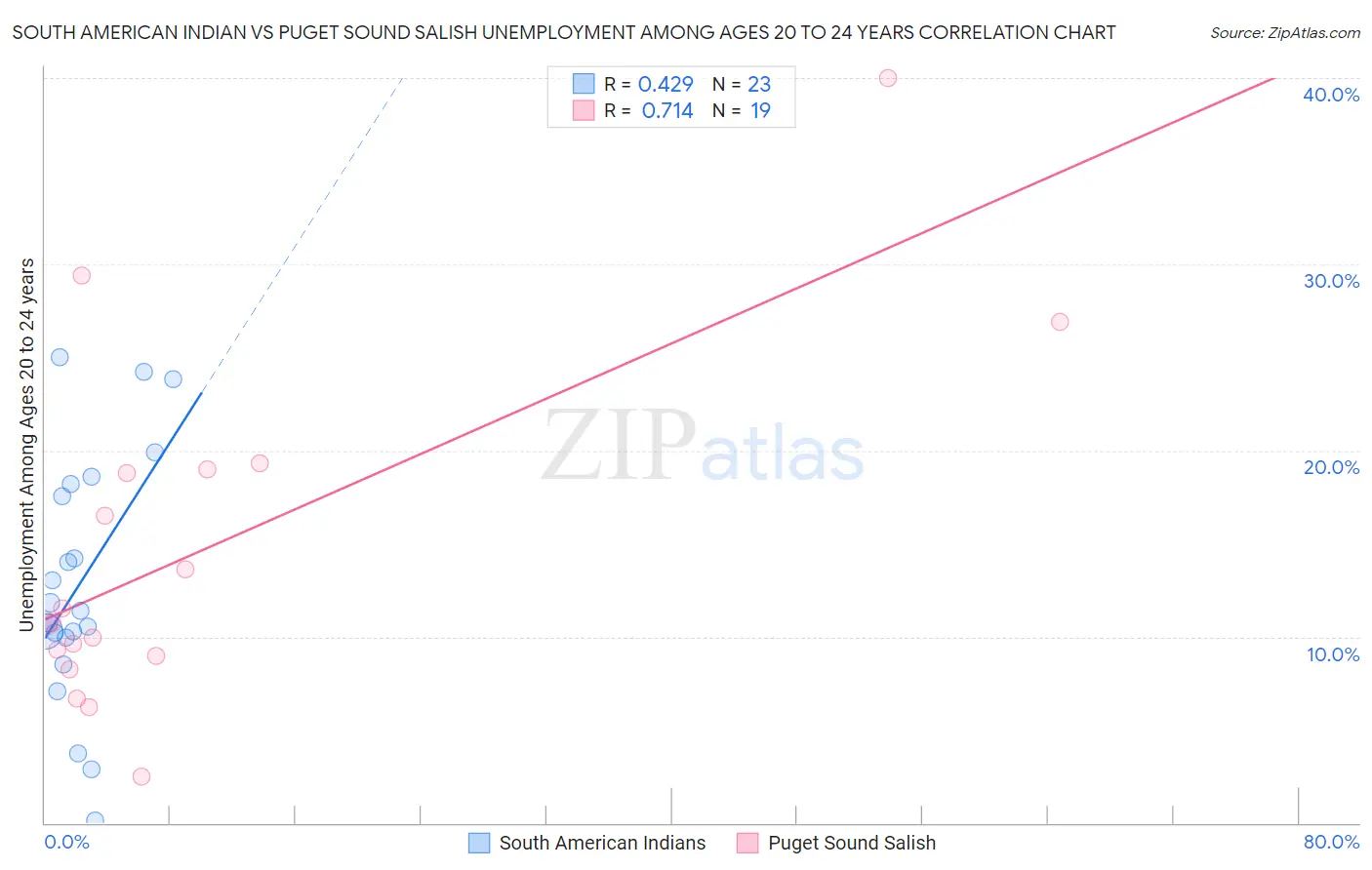 South American Indian vs Puget Sound Salish Unemployment Among Ages 20 to 24 years