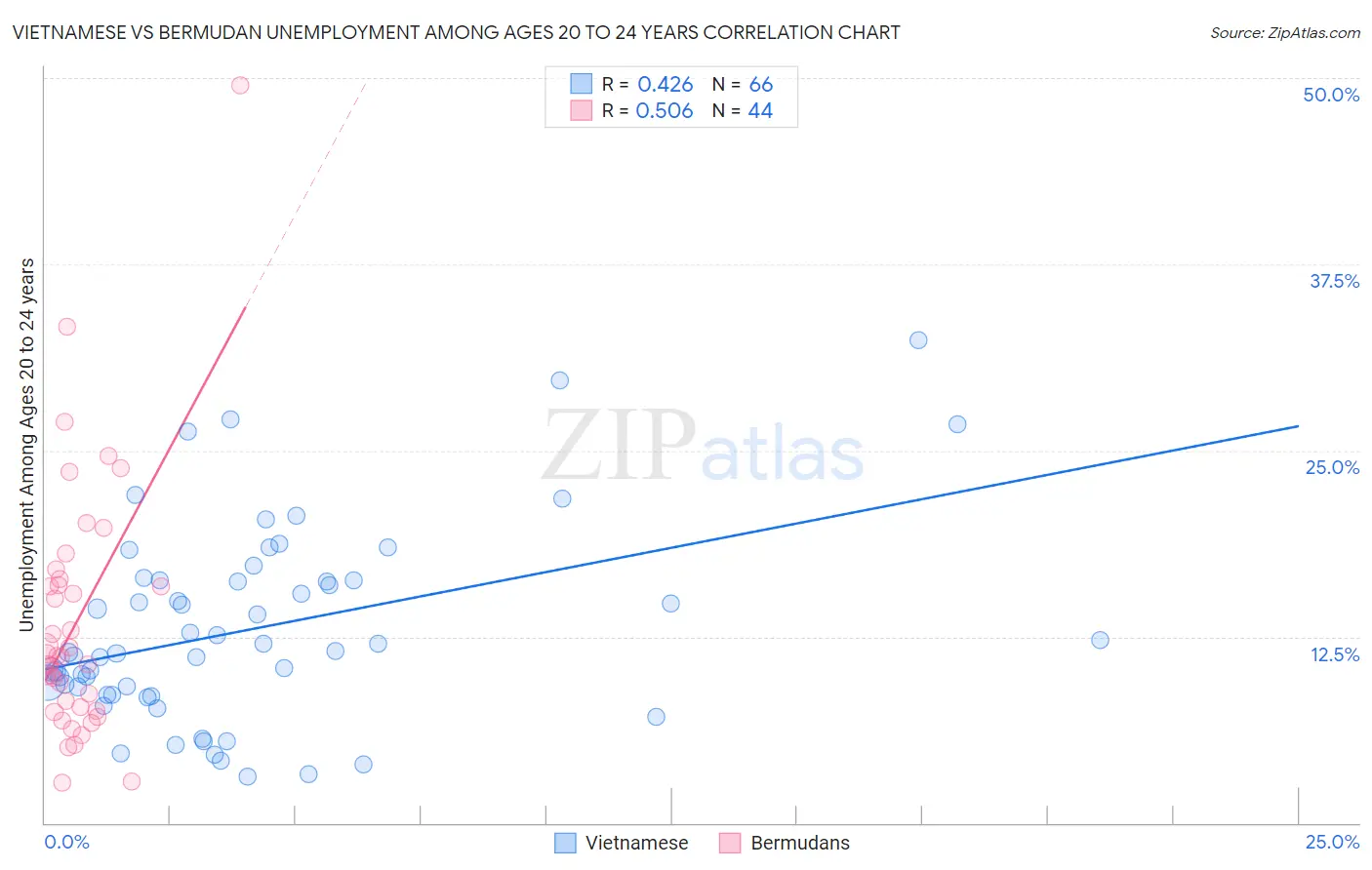Vietnamese vs Bermudan Unemployment Among Ages 20 to 24 years