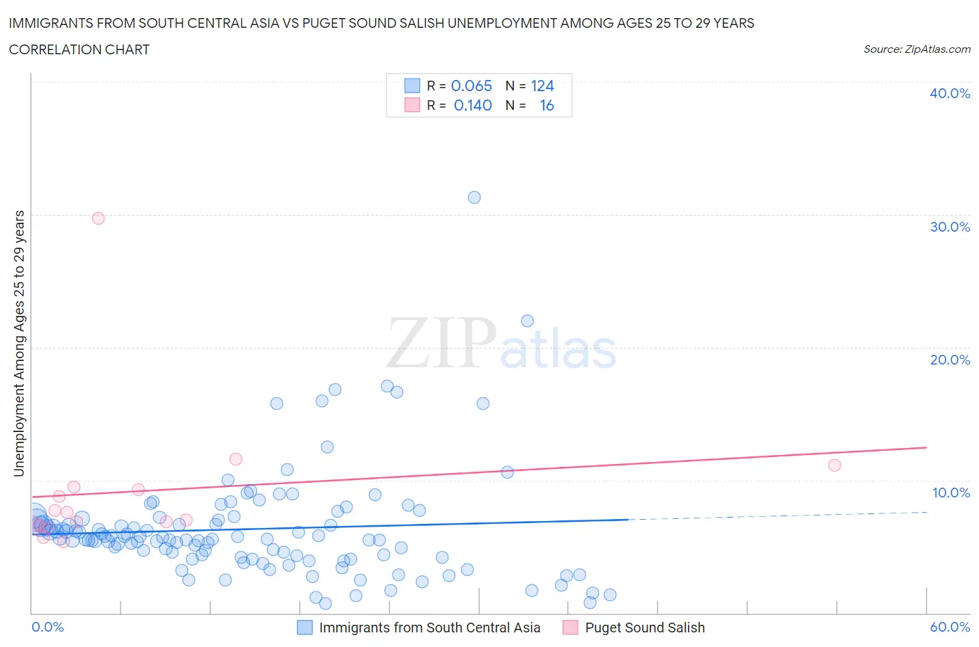 Immigrants from South Central Asia vs Puget Sound Salish Unemployment Among Ages 25 to 29 years