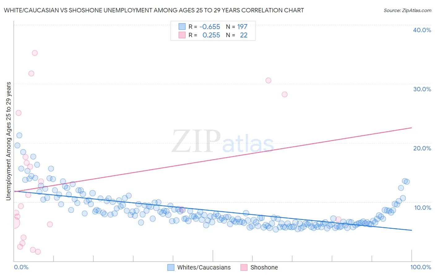 White/Caucasian vs Shoshone Unemployment Among Ages 25 to 29 years