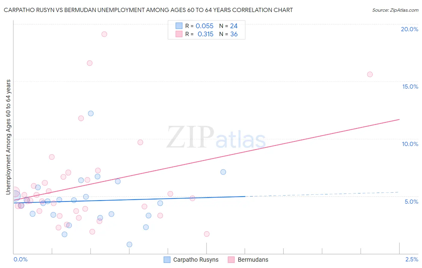 Carpatho Rusyn vs Bermudan Unemployment Among Ages 60 to 64 years