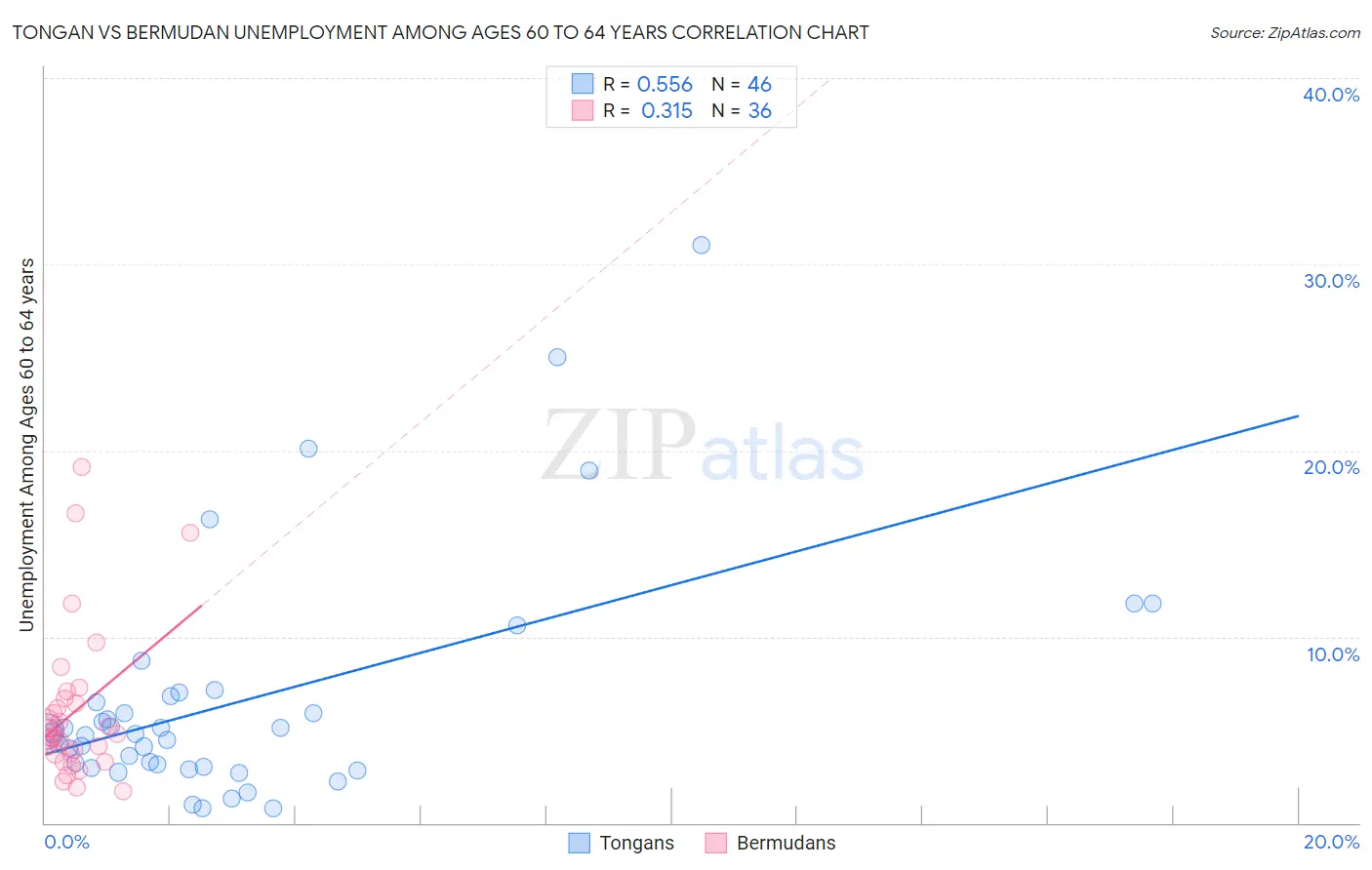 Tongan vs Bermudan Unemployment Among Ages 60 to 64 years