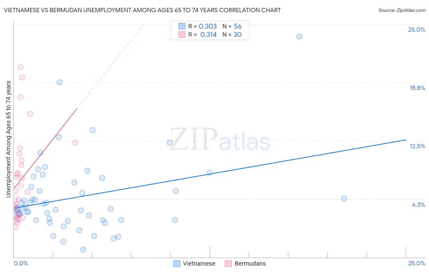 Vietnamese vs Bermudan Unemployment Among Ages 65 to 74 years