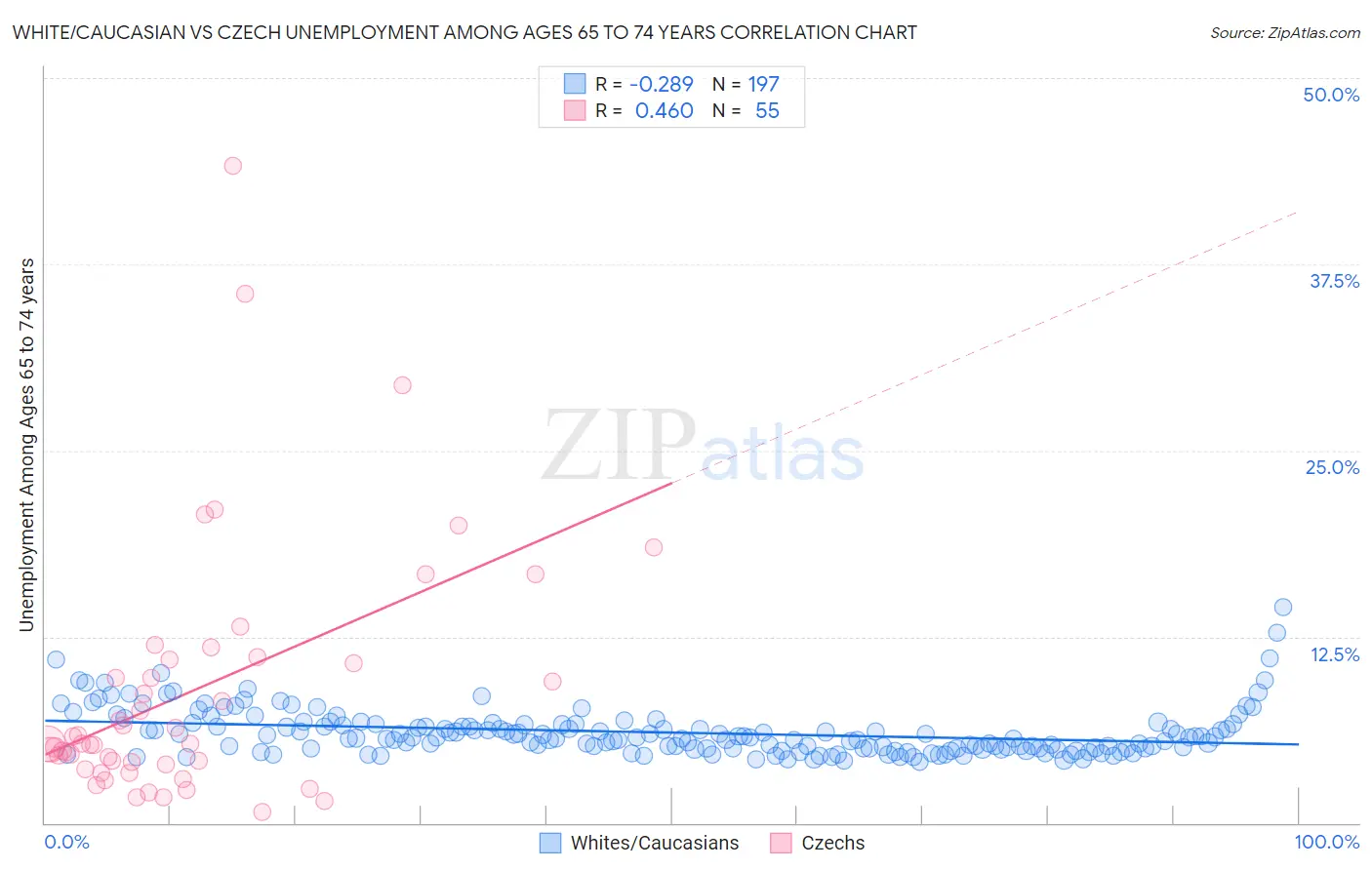White/Caucasian vs Czech Unemployment Among Ages 65 to 74 years