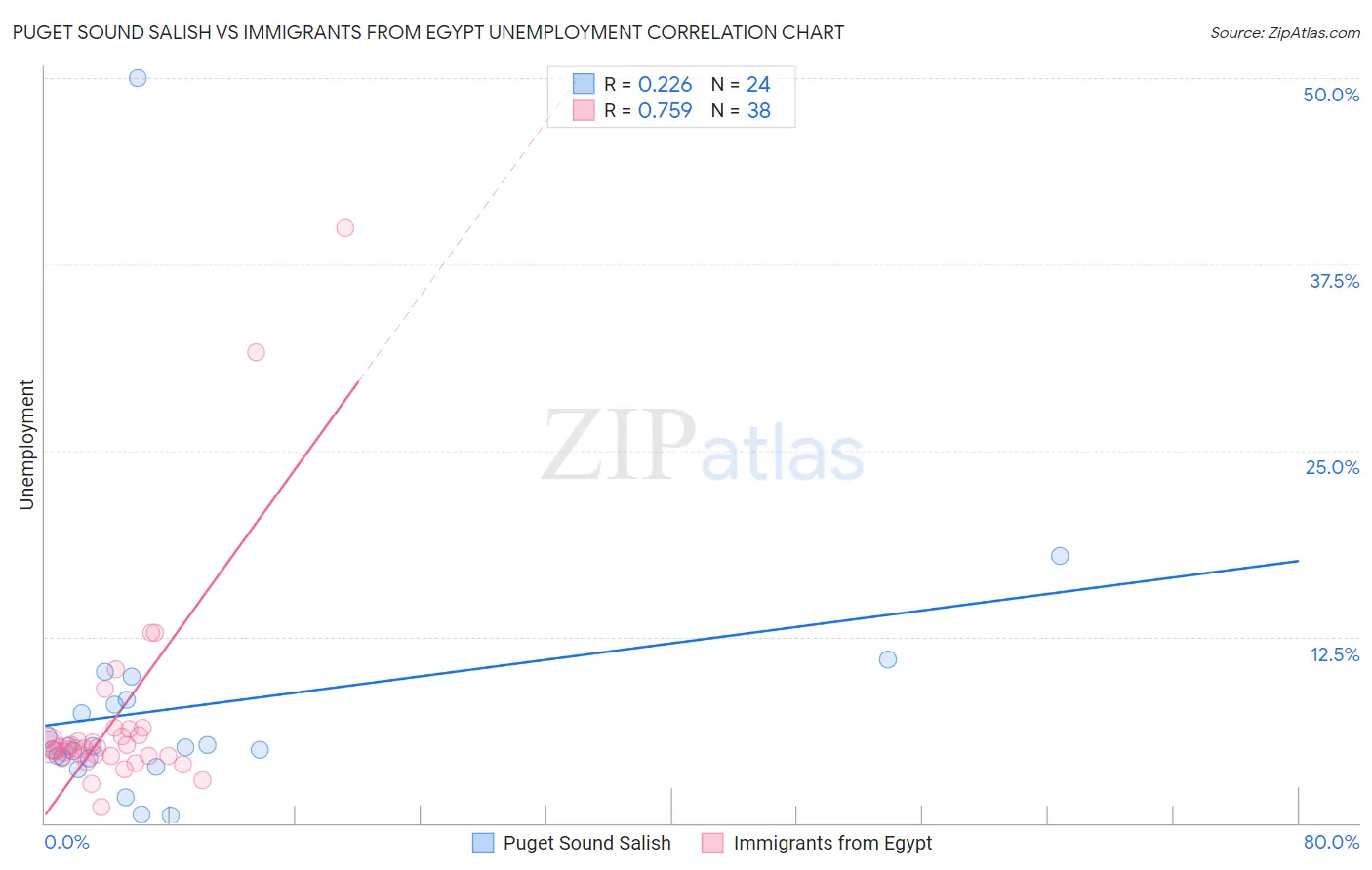 Puget Sound Salish vs Immigrants from Egypt Unemployment