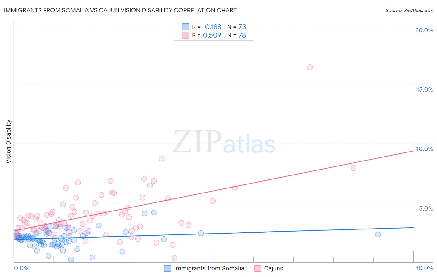 Immigrants from Somalia vs Cajun Vision Disability