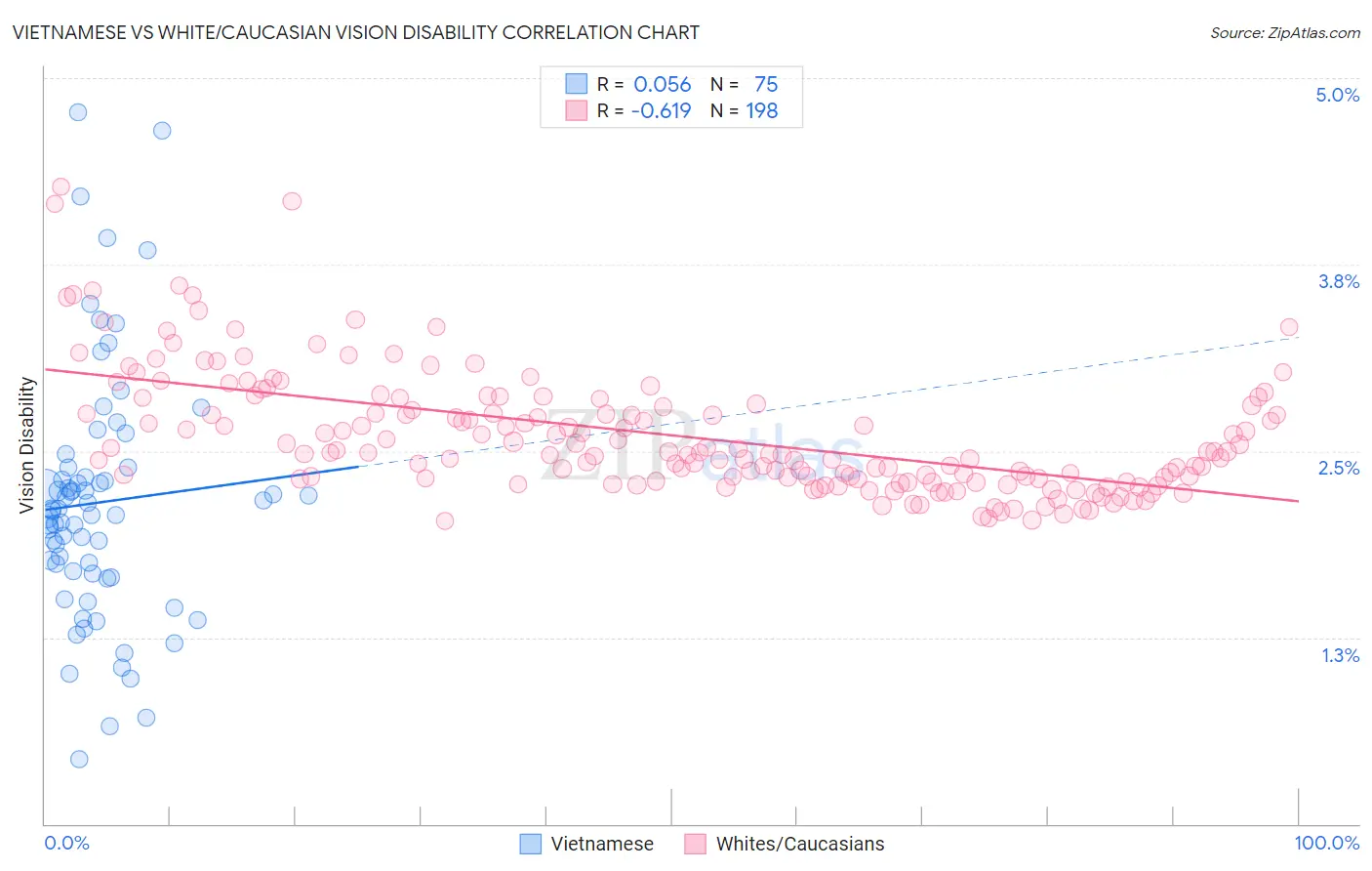 Vietnamese vs White/Caucasian Vision Disability