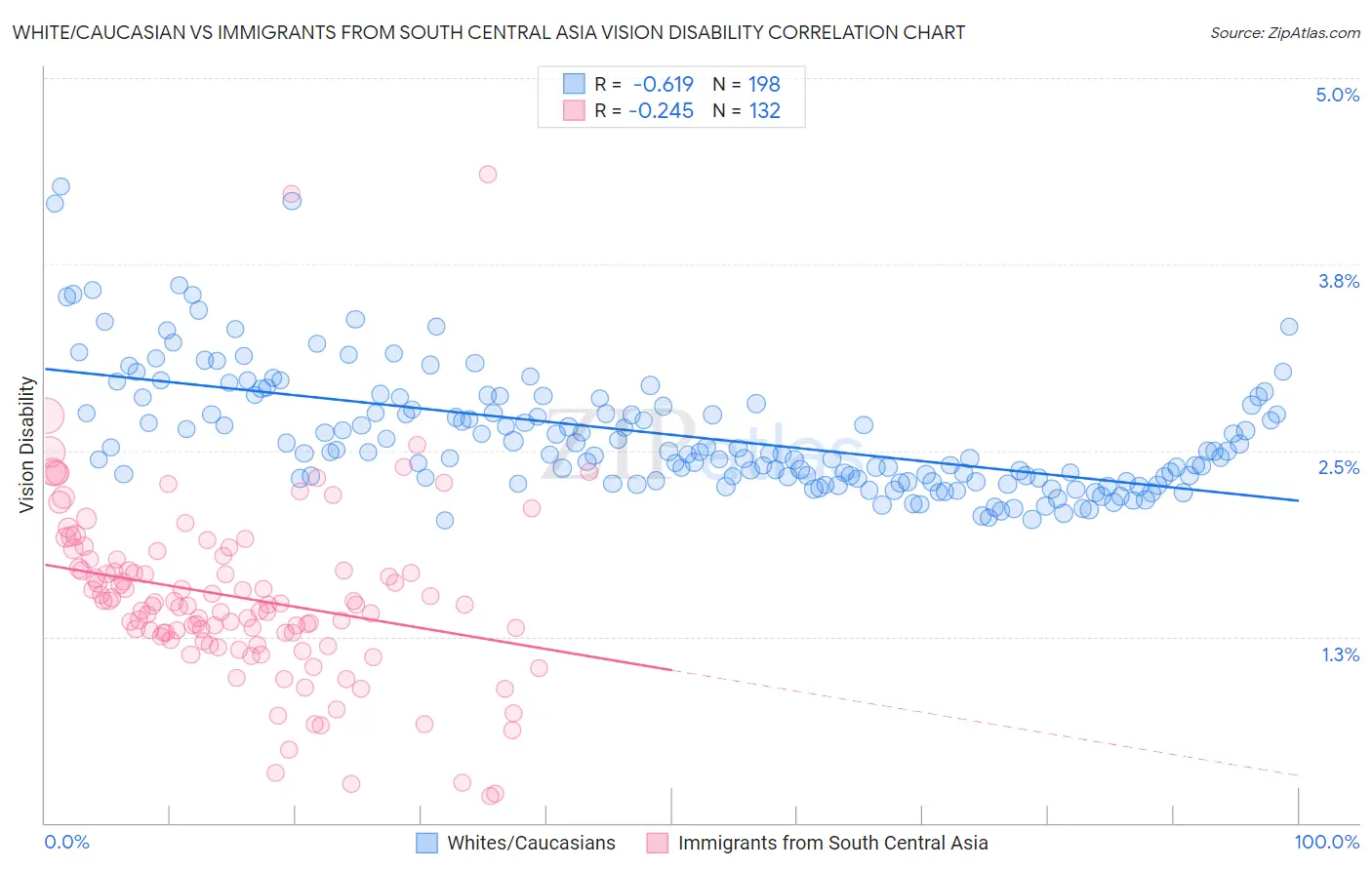White/Caucasian vs Immigrants from South Central Asia Vision Disability