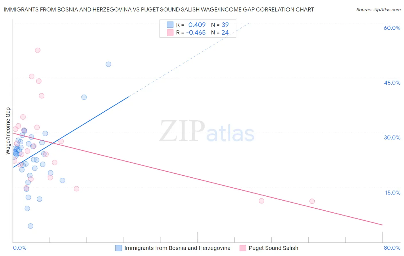 Immigrants from Bosnia and Herzegovina vs Puget Sound Salish Wage/Income Gap