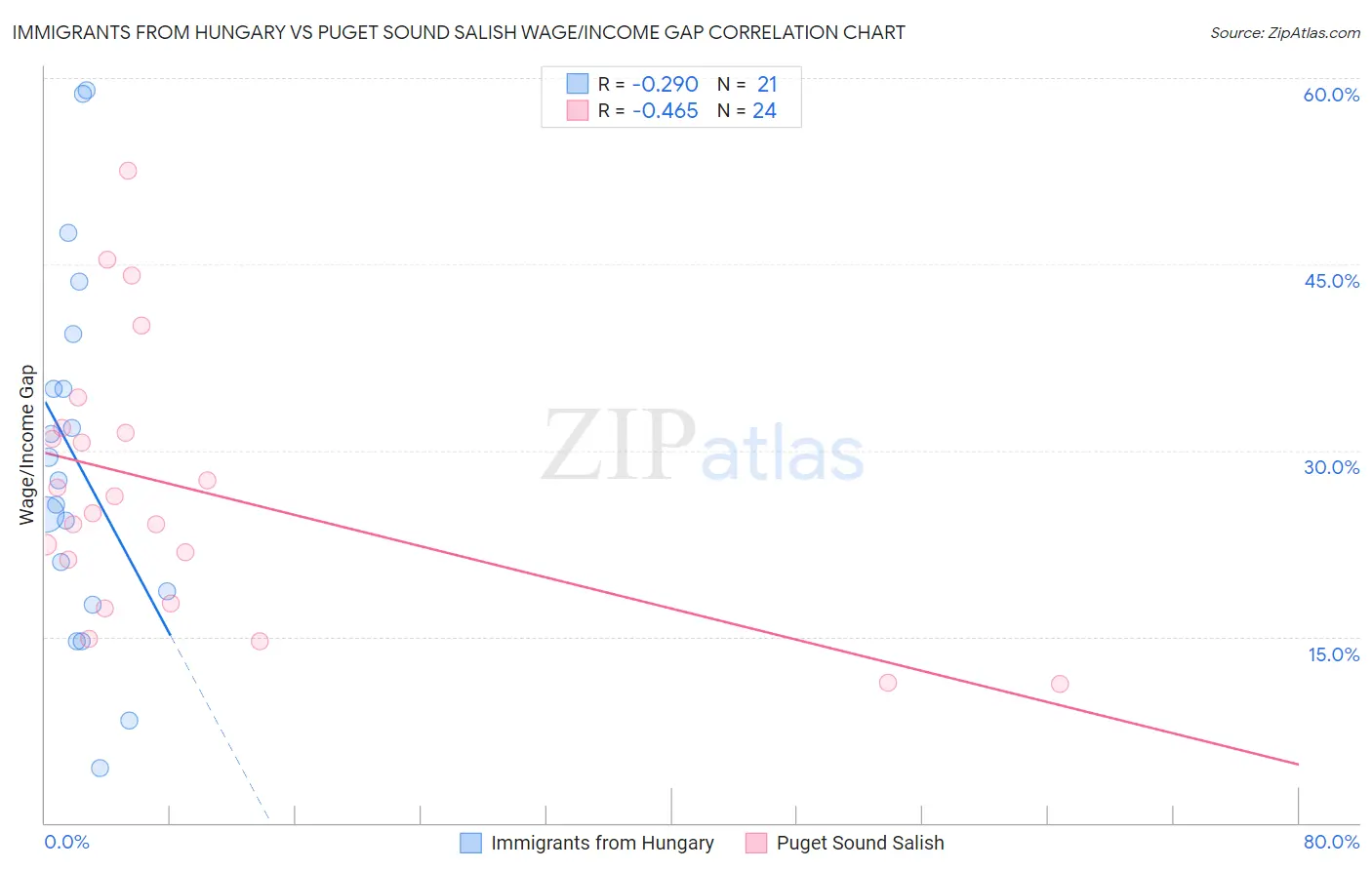 Immigrants from Hungary vs Puget Sound Salish Wage/Income Gap