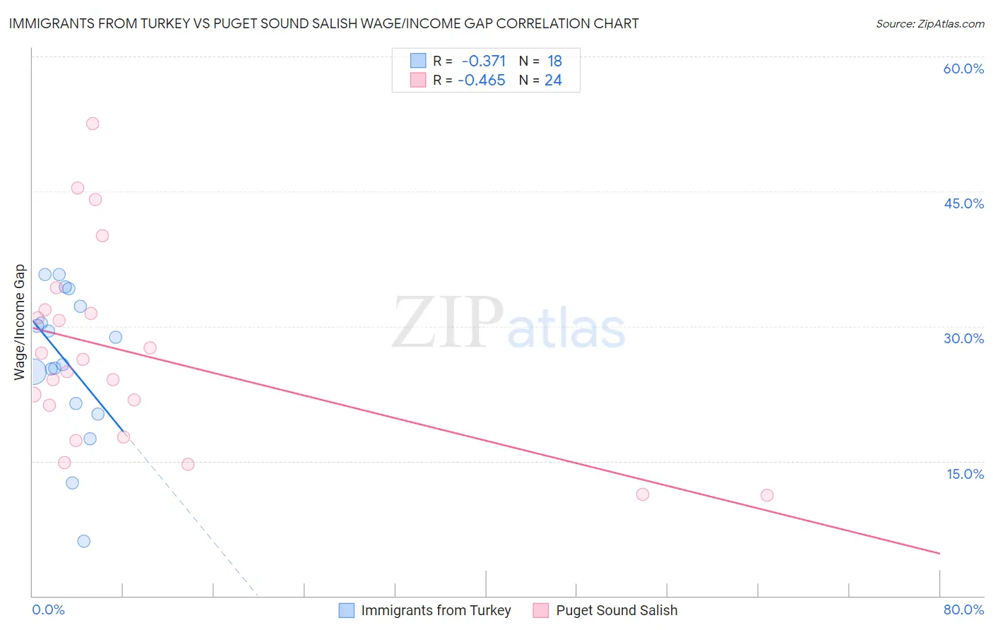 Immigrants from Turkey vs Puget Sound Salish Wage/Income Gap