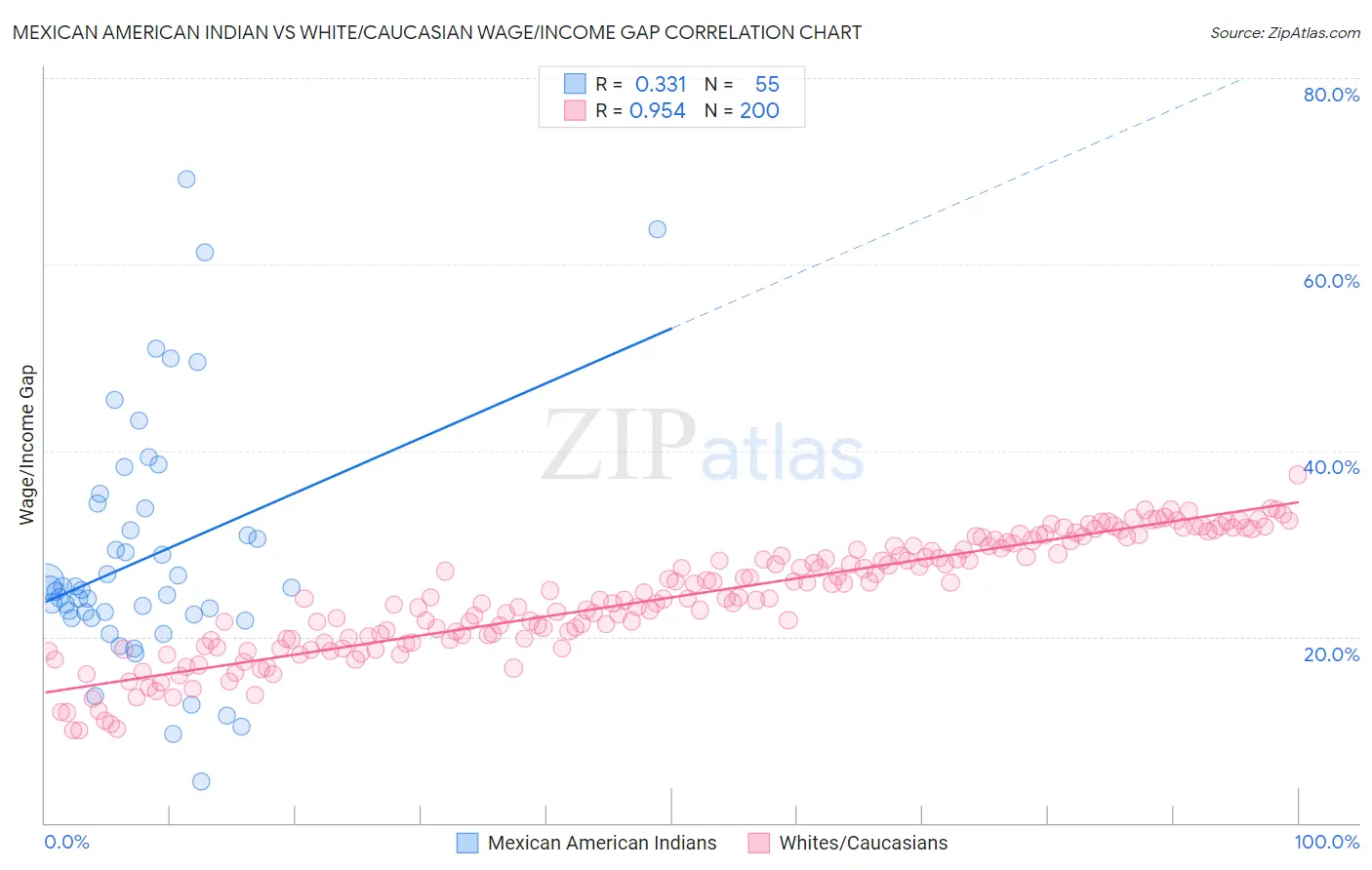Mexican American Indian vs White/Caucasian Wage/Income Gap