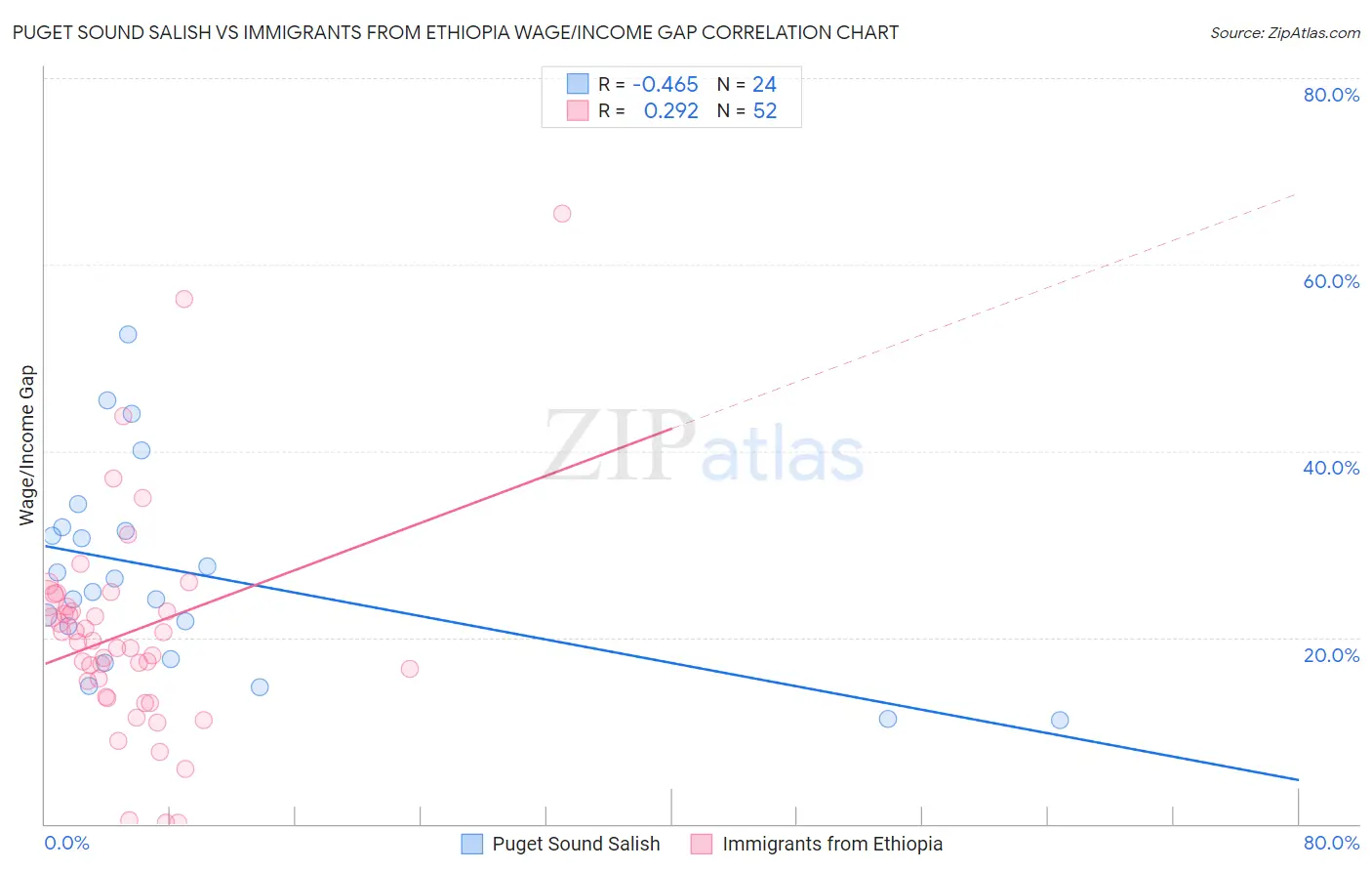 Puget Sound Salish vs Immigrants from Ethiopia Wage/Income Gap