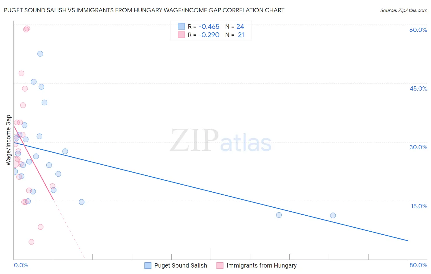 Puget Sound Salish vs Immigrants from Hungary Wage/Income Gap